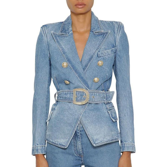 Belted Denim Blazer For Women - Blazer - LeStyleParfait Kenya