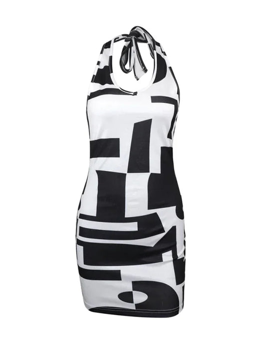 bodycon,bodycon dress,breathable mini dress,fitted dress,graphic,graphic dress,graphic mini dress,knit,ladies wrinkle resistant,mini,mini dress,mini hem dress,party,party dress,quick drying,sheath,sleeveless,sleeveless dress,slip-on,slip-on dress,spandex dress,straight,straight dress,summer,summer dress,V-neck,v-neck dress-LeStyleParfait
