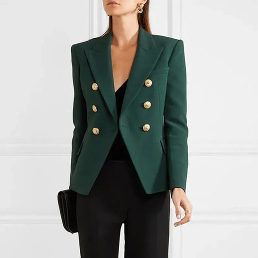 Dark Green Blazer Women - Casual - Plain-Solid - Double-Breasted Blazer - LeStyleParfait