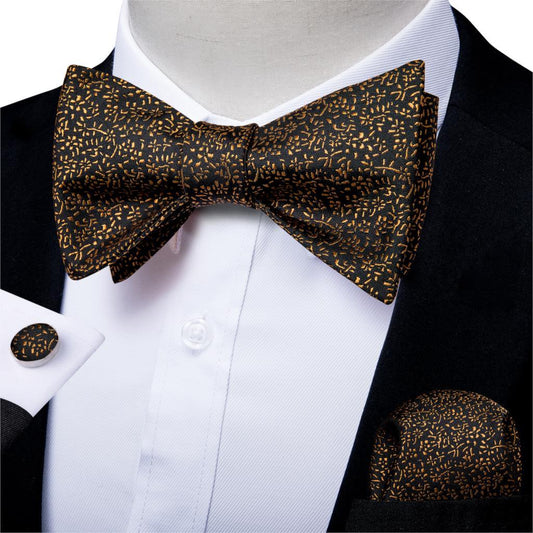 Golden Leaves Silk Bow Tie Set - Necktie - LeStyleParfait Kenya