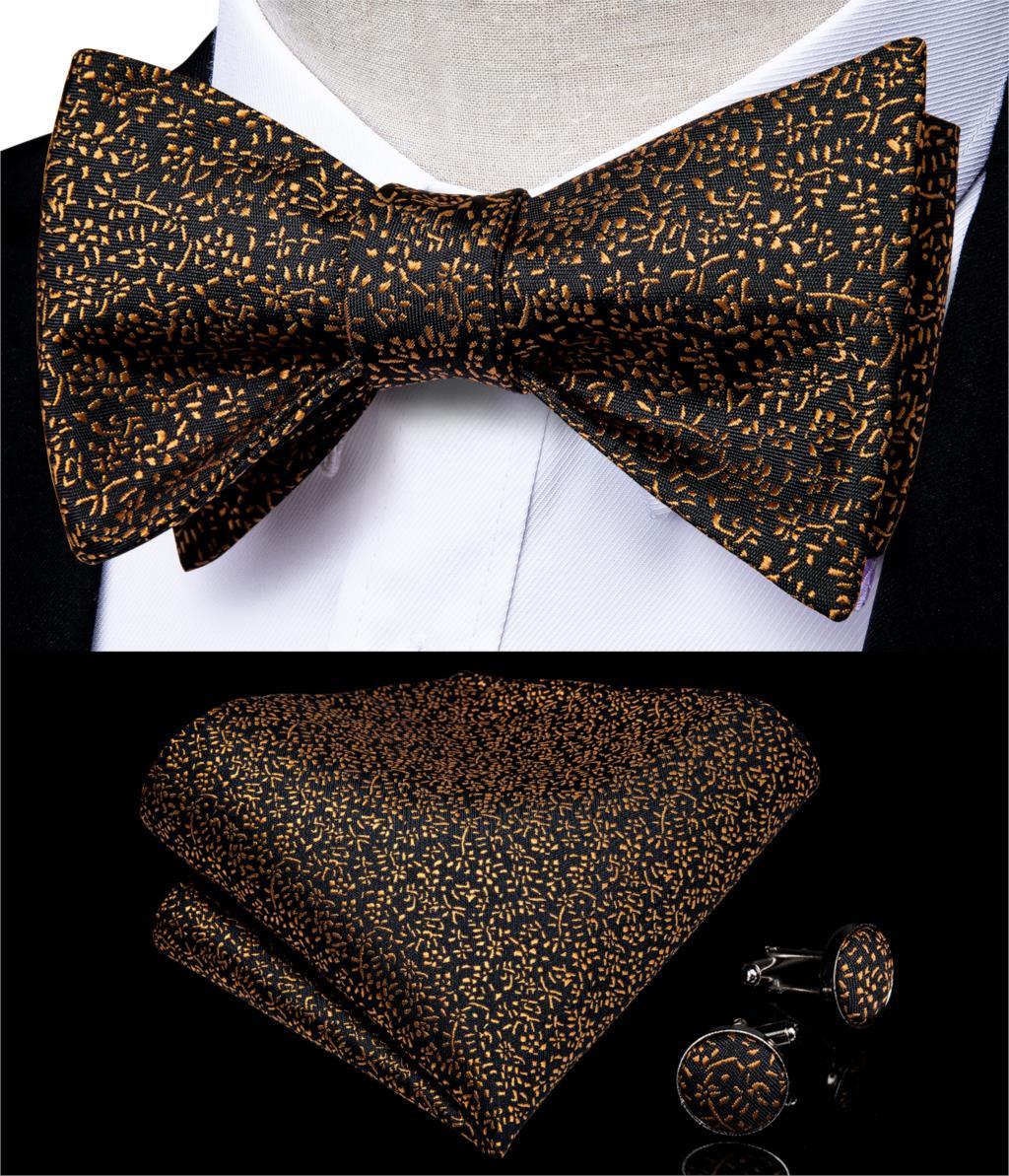 Golden Leaves Silk Bow Tie Set - Necktie - LeStyleParfait Kenya