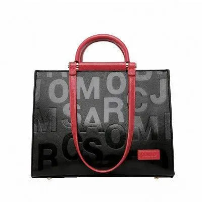 Letter-Embossed Leather Handbag - Handbag - LeStyleParfait