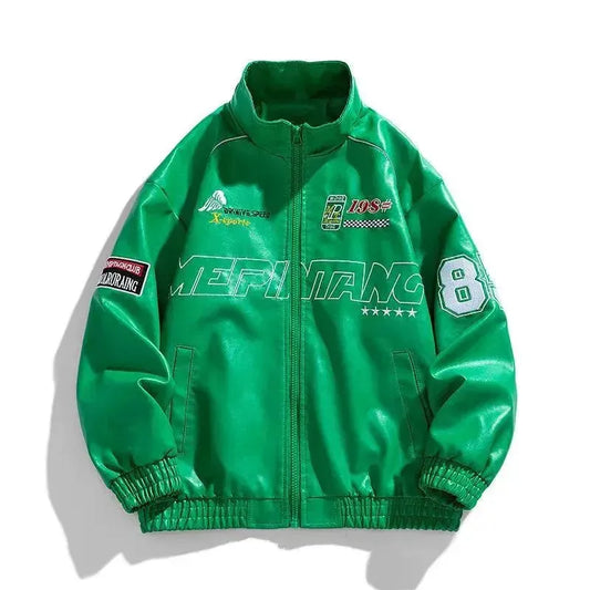 Men's Casual Letter-Embroidered Leather Jacket - Racing Leather Jacket - LeStyleParfait