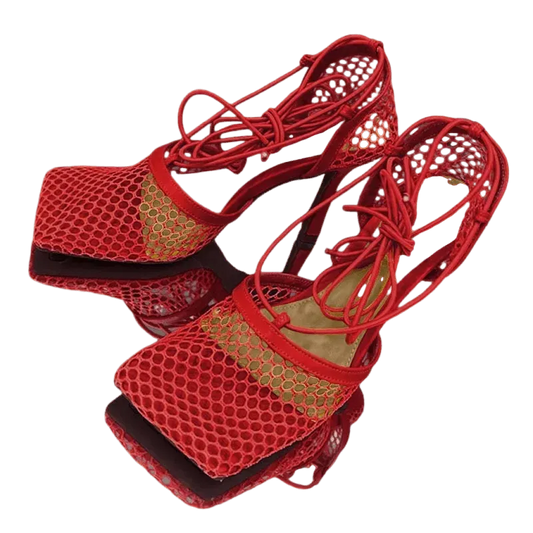 Mesh Strappy High Heels Sandals - Sandals - LeStyleParfait