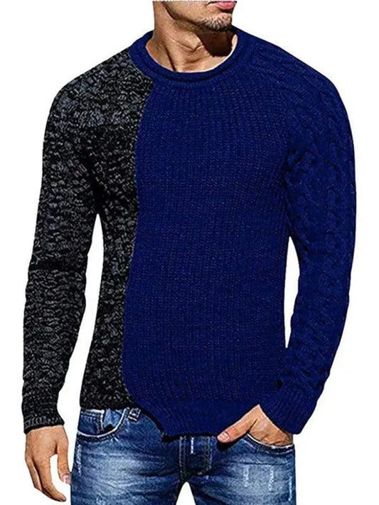 Patchwork Round Neck Pullover Men Sweater - Pullover Sweater - LeStyleParfait