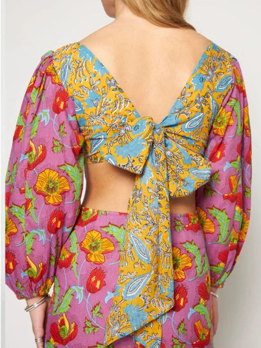 a-line dress,balloon sleeve,boat neck,boat neck dress,cotton,cotton dress,floral,floral dress,ladies Wrinkle resistant,lantern sleeve dress,midi,midi hem dress,open back,party,party dress,Quick drying midi dress,regular,regular dress,sheath,slip-on,slip-on dress,straight,straight dress,summer,summer dress-LeStyleParfait