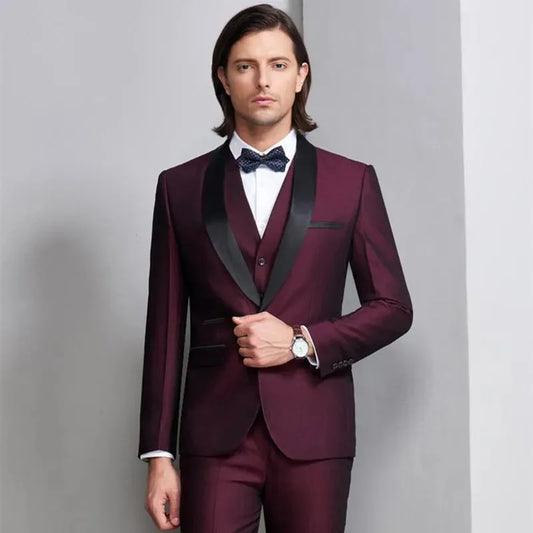 Shawl Collar Tuxedo 3 Piece Suit - Tuxedo Suit - LeStyleParfait