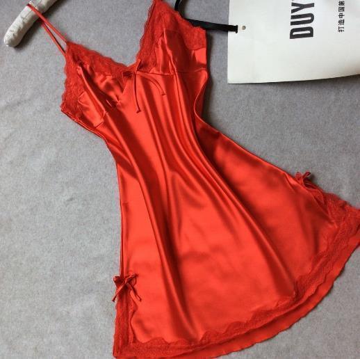 Buy Sleepwear-Women Silk Satin Night Dress, Red at LeStyleParfait
