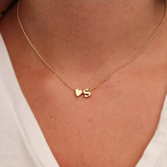 Tiny Heart and Initial Letter Pendant Necklace - Necklace - LeStyleParfait Kenya