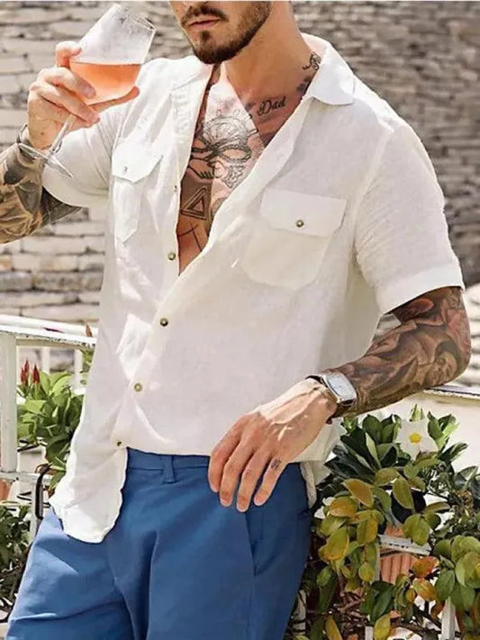 Two Pocket Casual Shirt for Men - Short Sleeve Shirt - LeStyleParfait