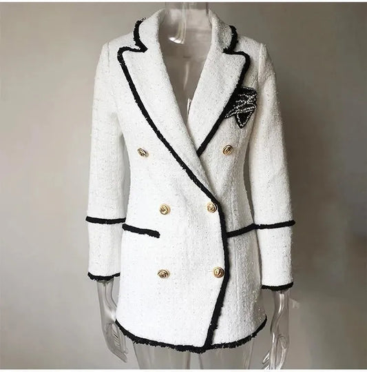 White Tweed Blazer Women - Formal-Business - Plain-Solid - Tweed Blazer - LeStyleParfait