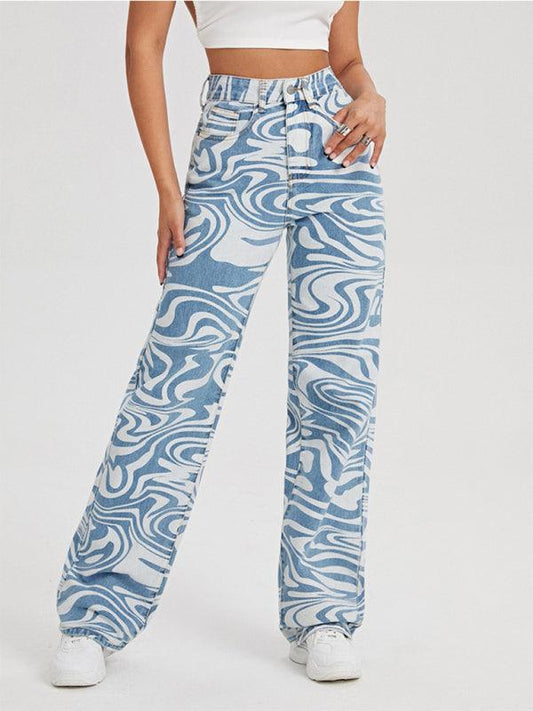 Women's Mid-Rise Jeans - Swirl Abstract Jeans - Women Jeans - LeStyleParfait Kenya