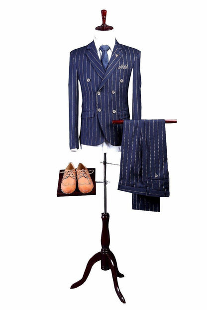 2-Piece Men's Suit Double Breasted Suit Slim Fit Blue - Suit - LeStyleParfait Kenya