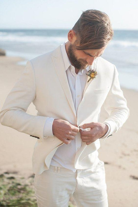 2-Piece Wedding Suit Ivory White Linen Men's Suit Plus Size - Suit - LeStyleParfait Kenya