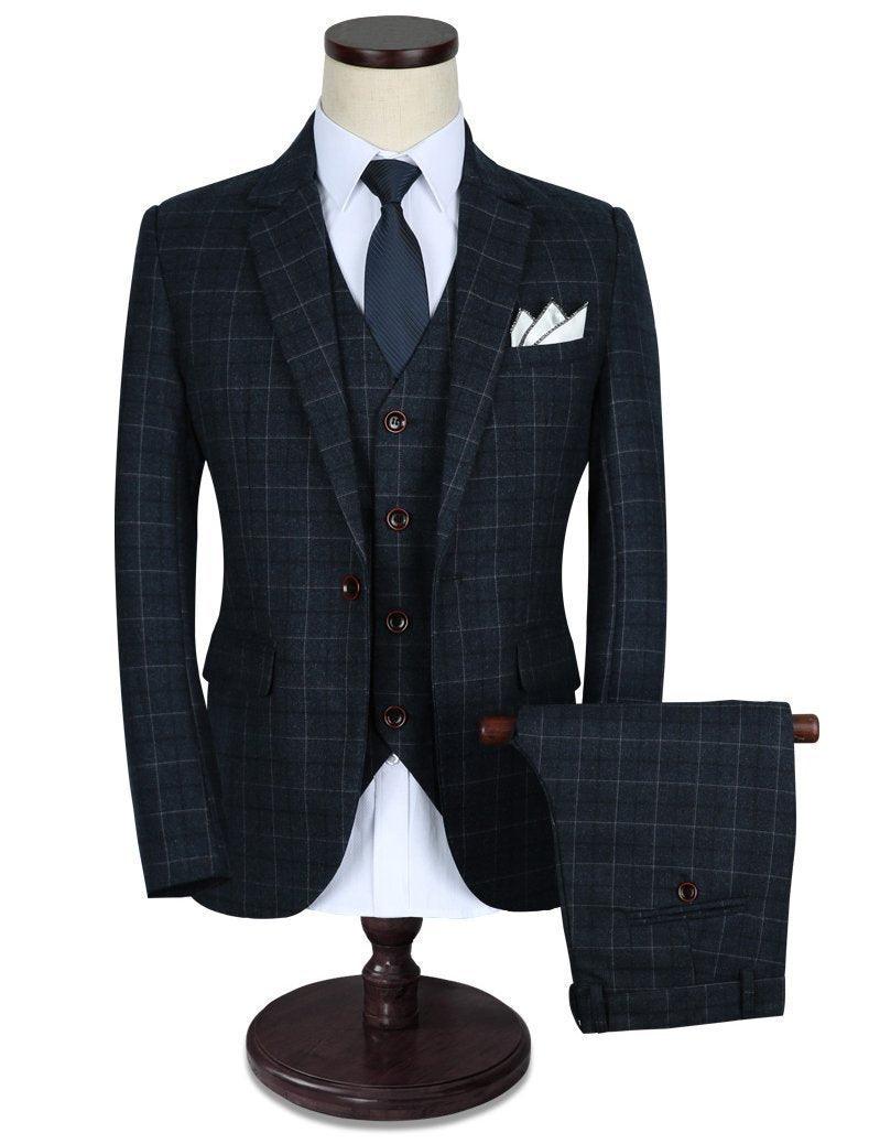 3-Piece Men's Suits Plaid Slim Fit 1-Button Suits - Suit - LeStyleParfait Kenya