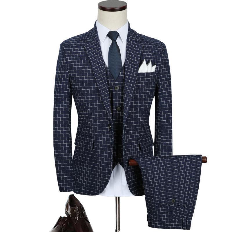 3-Piece Men's Suits Slim Fit 1-Button Suits Blue Black - Suit - LeStyleParfait Kenya