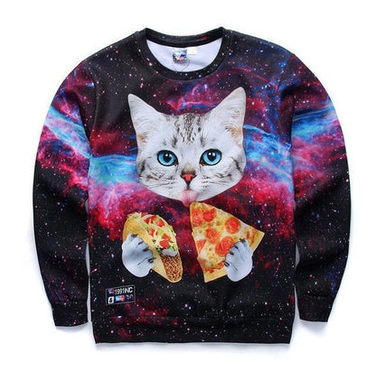 3D Cat & Pizza Print Men's Sweatshirt - Sweatshirt - LeStyleParfait Kenya