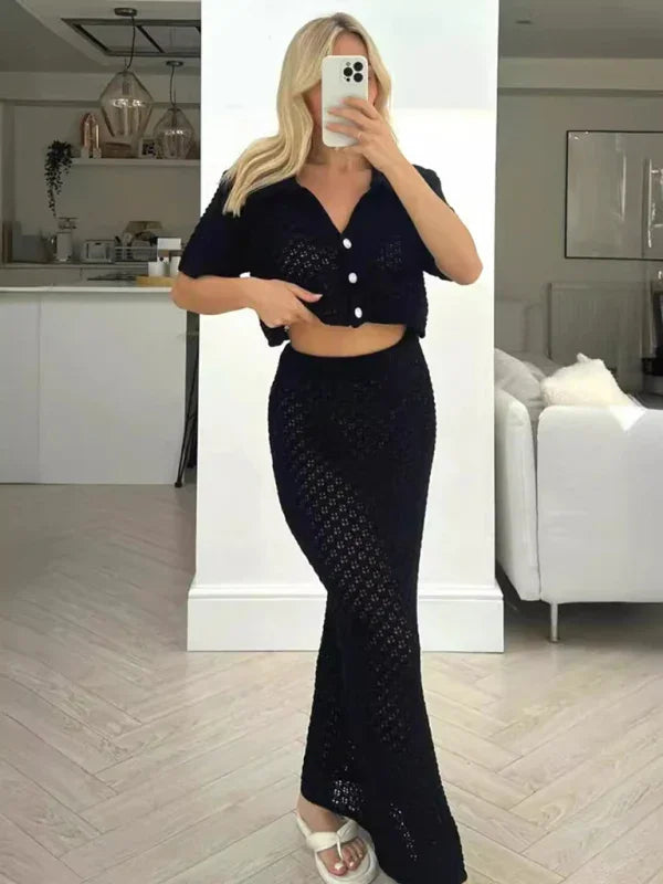 Boho Crochet V-Neck Maxi Dress