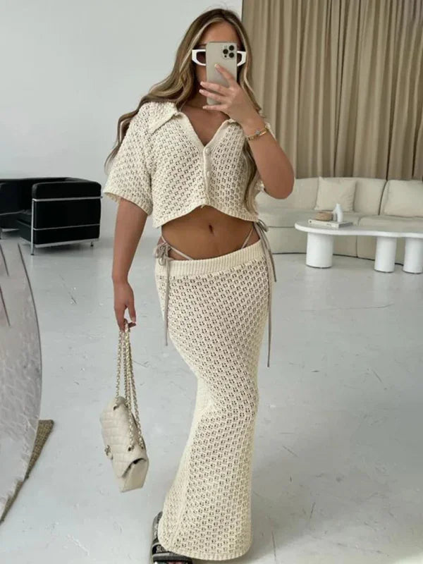 Boho Crochet V-Neck Maxi Dress