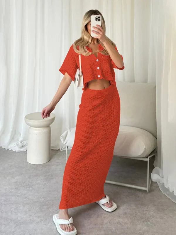 Boho Crochet V-Neck Maxi Dress