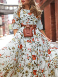 Boho White Floral Chiffon Maxi Dress