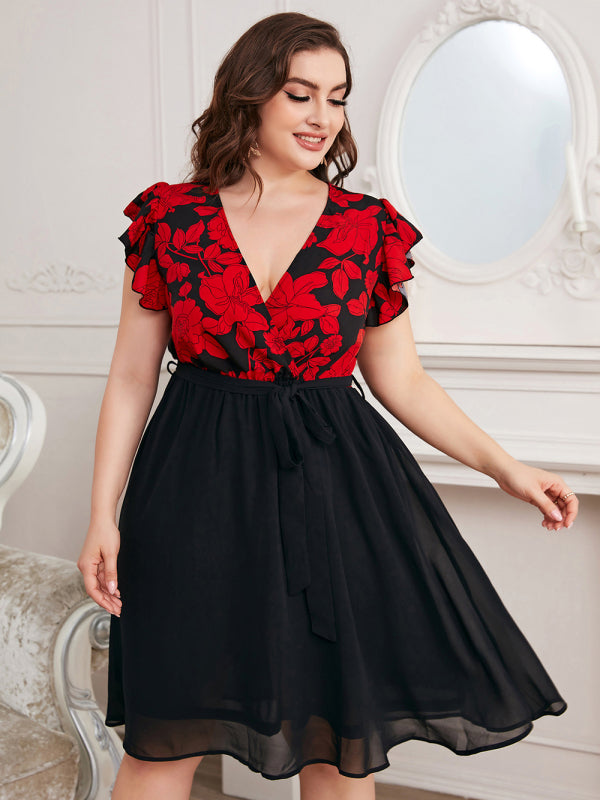 Casual Floral Flutter Sleeve Dress