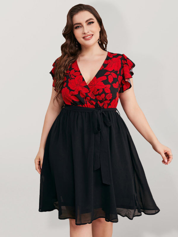 Casual Floral Flutter Sleeve Dress