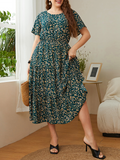 Casual Floral Round Neck Midi Dress