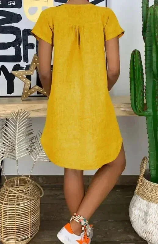 Casual Green Linen Mini Dress