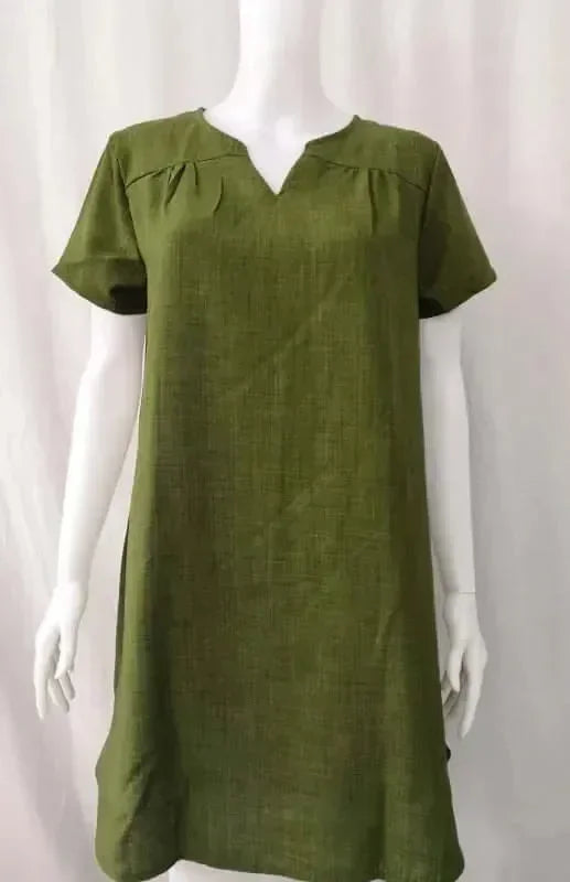 Casual Green Linen Mini Dress