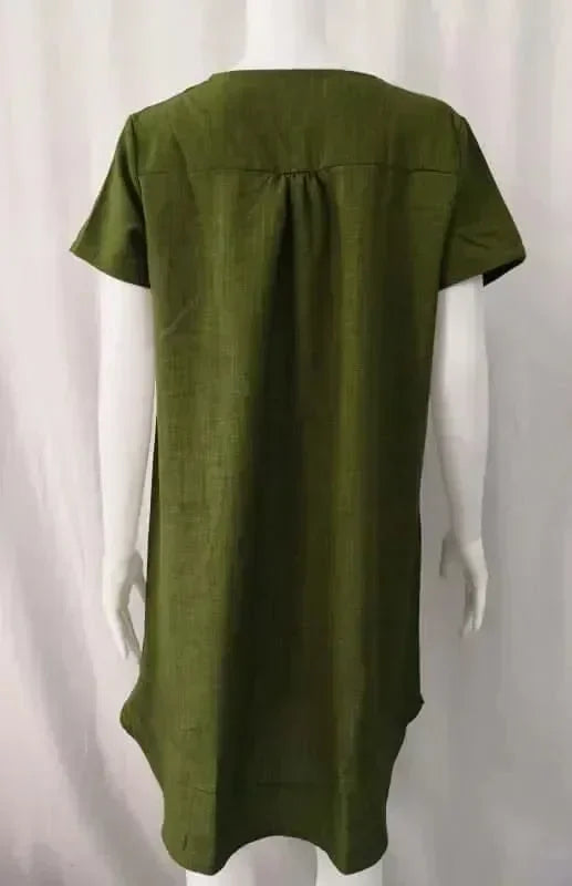 Casual Green Linen Mini Dress