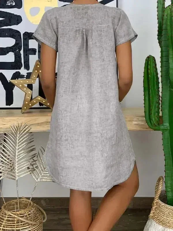 Casual Green Linen Mini Dress