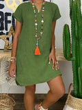 Casual Green Linen Mini Dress