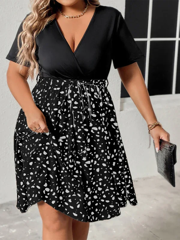 Casual Patchwork V-Neck Knee Dress