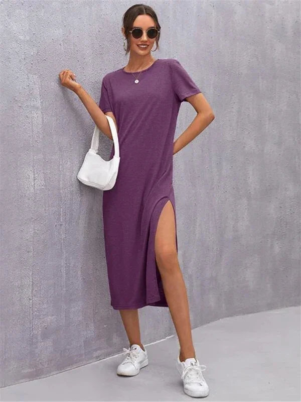 Casual Pink Cotton Shift Midi Dress