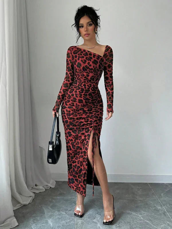 Chic Animal Print Bodycon Midi Dress