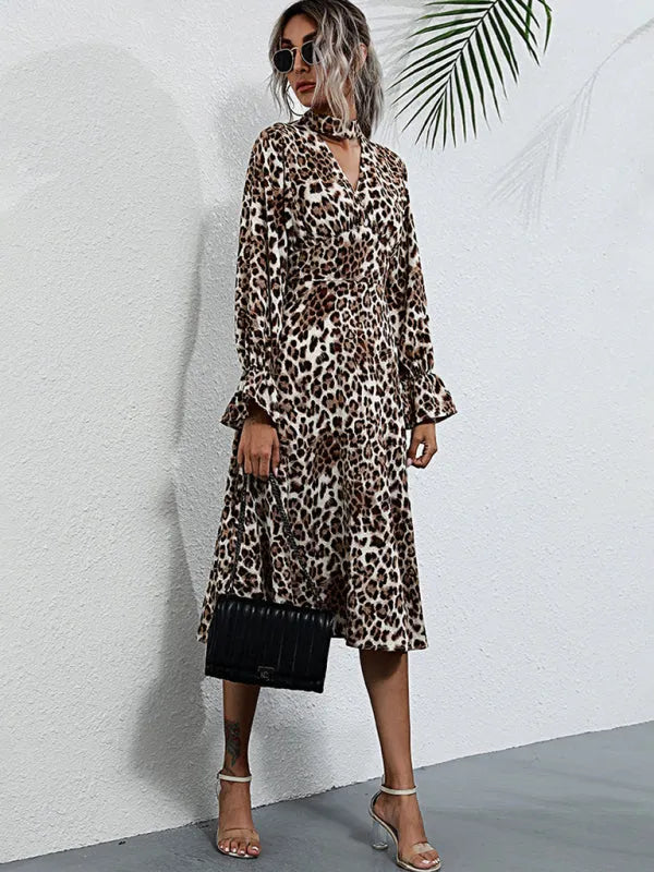 Chic Animal Print Chiffon Midi Dress