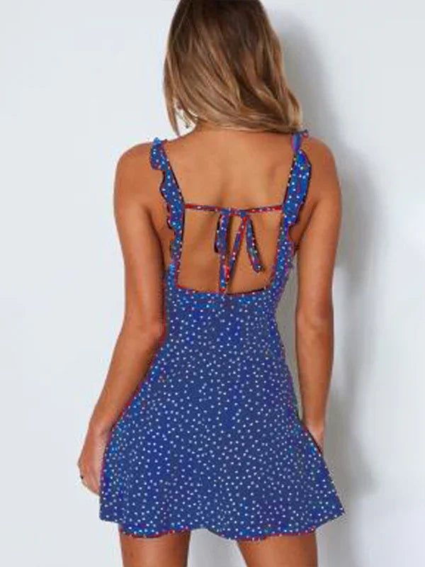 Chic Blue Polka Dot Mini Dress