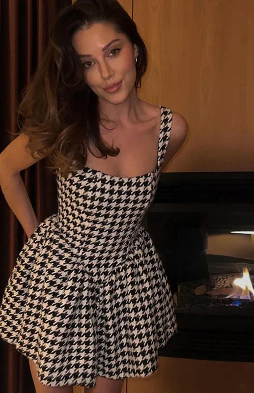 Chic Checkered Cotton Mini Dress