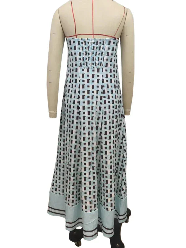 Chic Checkered Strapless Maxi Dress