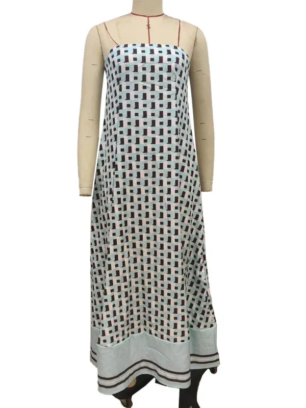 Chic Checkered Strapless Maxi Dress