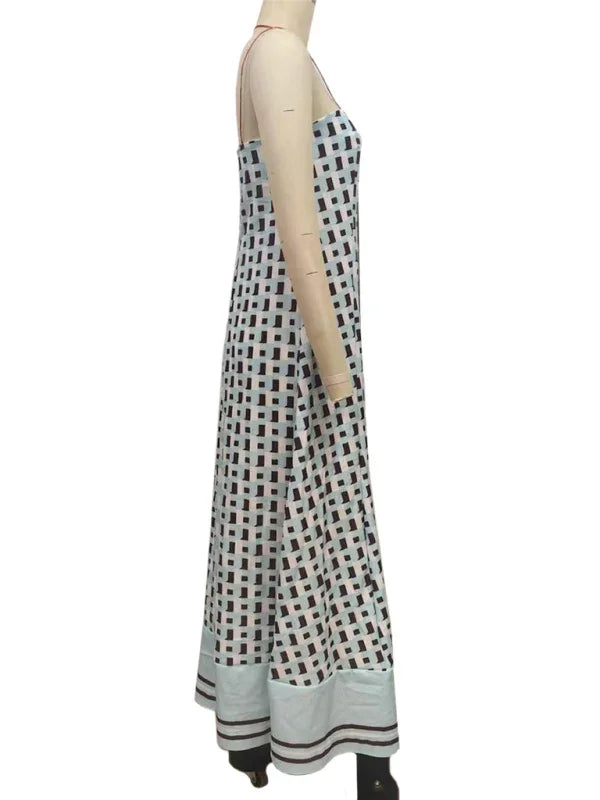 Chic Checkered Strapless Maxi Dress