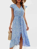 Chic Floral Chiffon Button Midi Dress