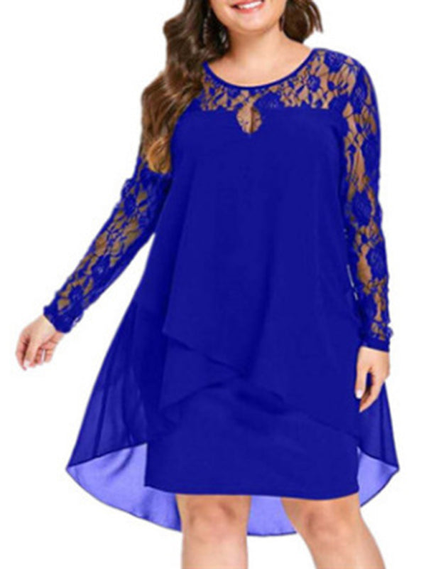Chic Lace Chiffon Knee Dress