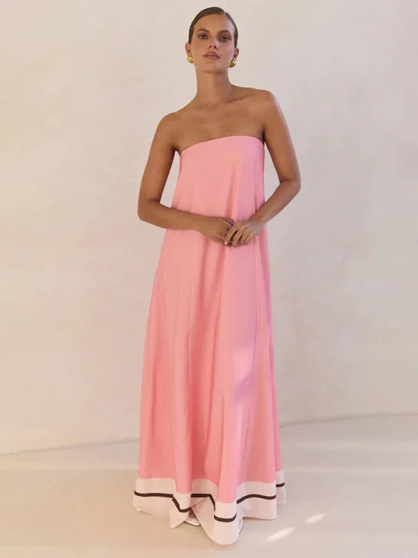 Chic Pink Strapless Maxi Dress