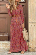 Chic Red Floral Wrap Maxi Dress