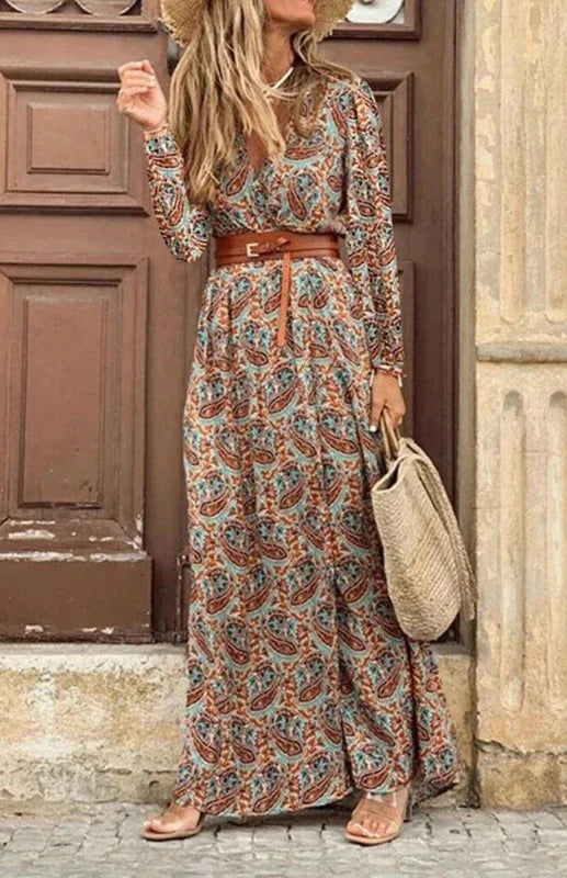 Chic Red Floral Wrap Maxi Dress