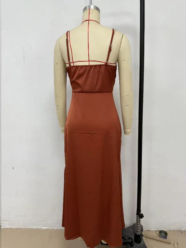 Chic Satin Cowl Neck Midi Dress