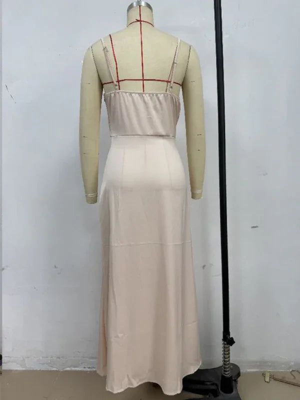 Chic Satin Cowl Neck Midi Dress