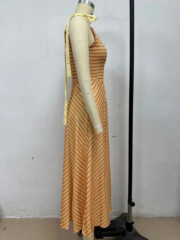 Chic Striped Lace Up Midi Dress